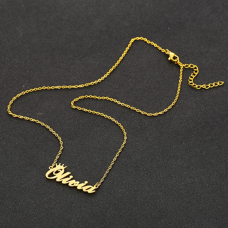 

Queen Crown Name Necklace for Women Personalized Name Olivia Birthday Gifts Stainless Steel Customized Jewelry Drop shipping