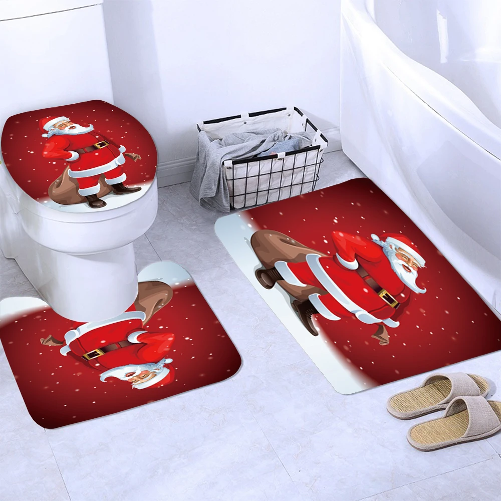 Рождественские занавески для ванной набор с принтом Санта Клауса лося