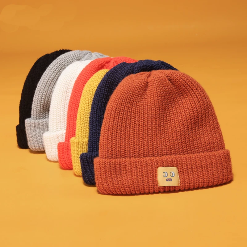 

2020 New Design Harajuku Cute Cartoon Patch Women Knit Hat Autumn Winter Wool Blends Soft Warm Knitted Cap SkullCap Hats