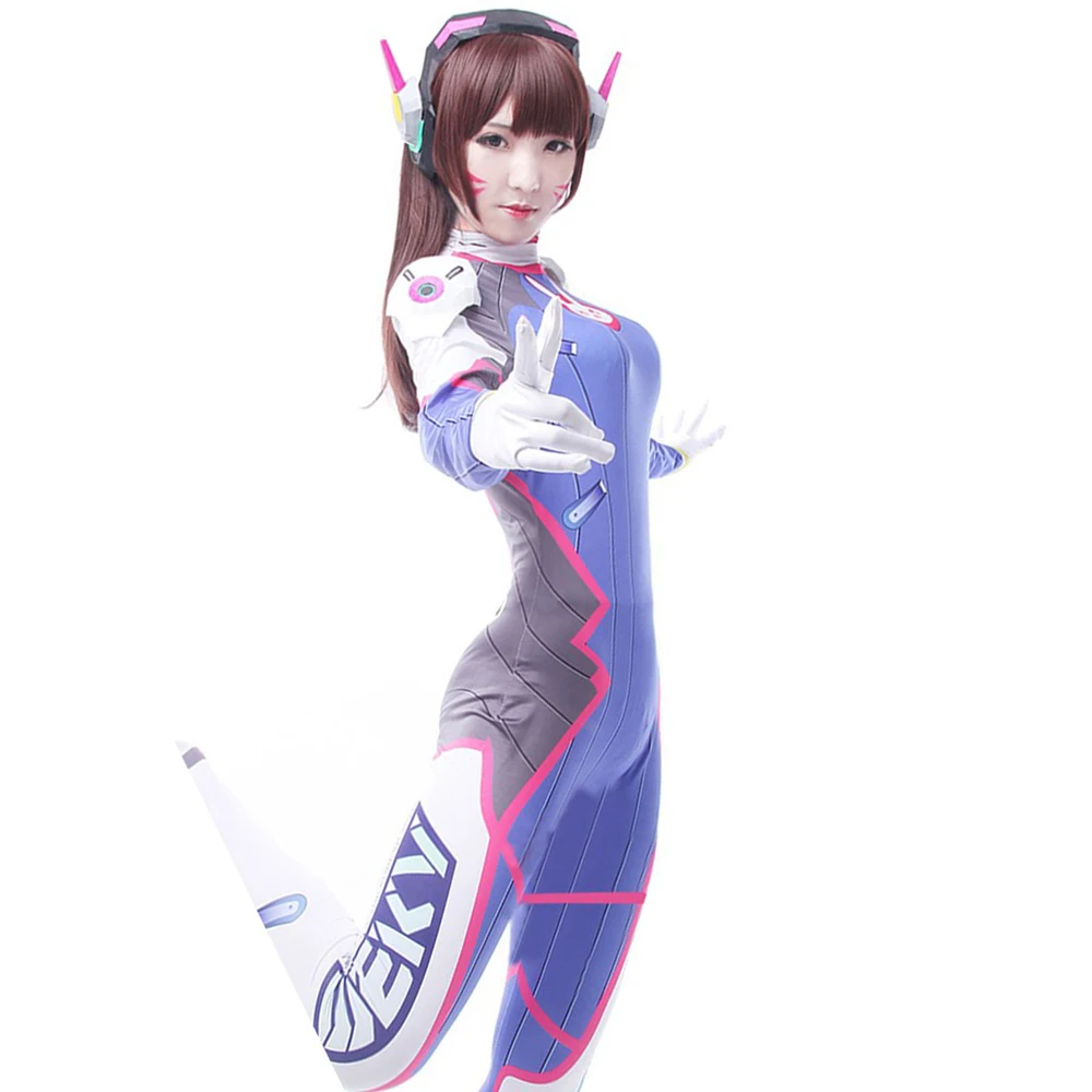 Dva Cosplay CostumeGame Overwatch Female/Women/Girls Lycra 3D Printing Spandex Halloween Party Zentai Wig Suits Gun D.Va cos