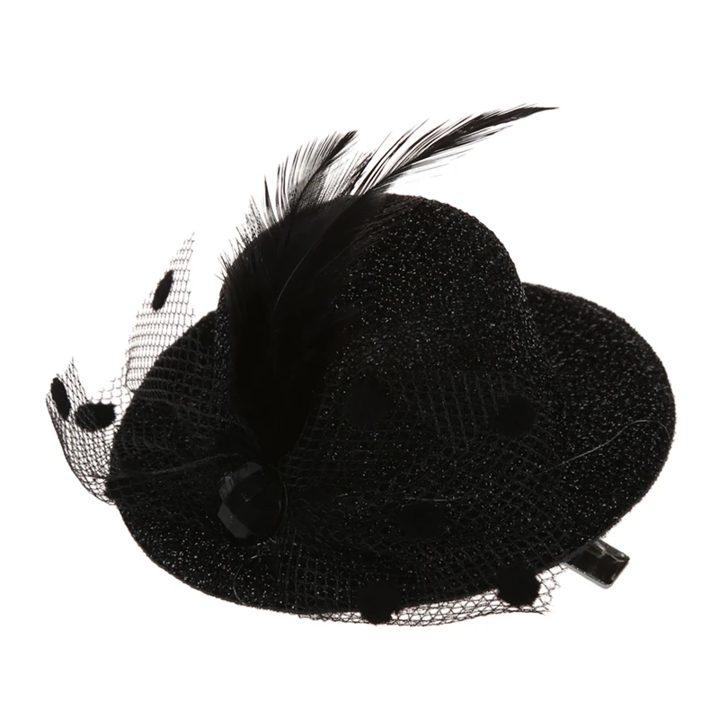 Перьевая сетка бант заколка для волос черный Мини Топ шляпа вечерние Лолита