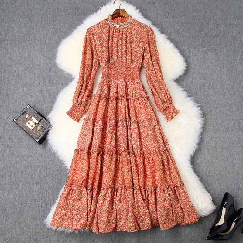 2019 new Superior quality spring elegant Full sleeve dress xl ladies Printed long Party Dress Womens Elastic waist sexy dresses | Женская