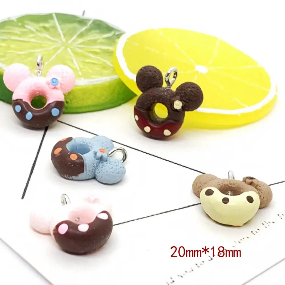 5 шт. 20*18 мм Kawaii 3D моделирование Еда смолы Микки пончик Подвески для DIY серьги брелок Ювелирный Аксессуары ll036