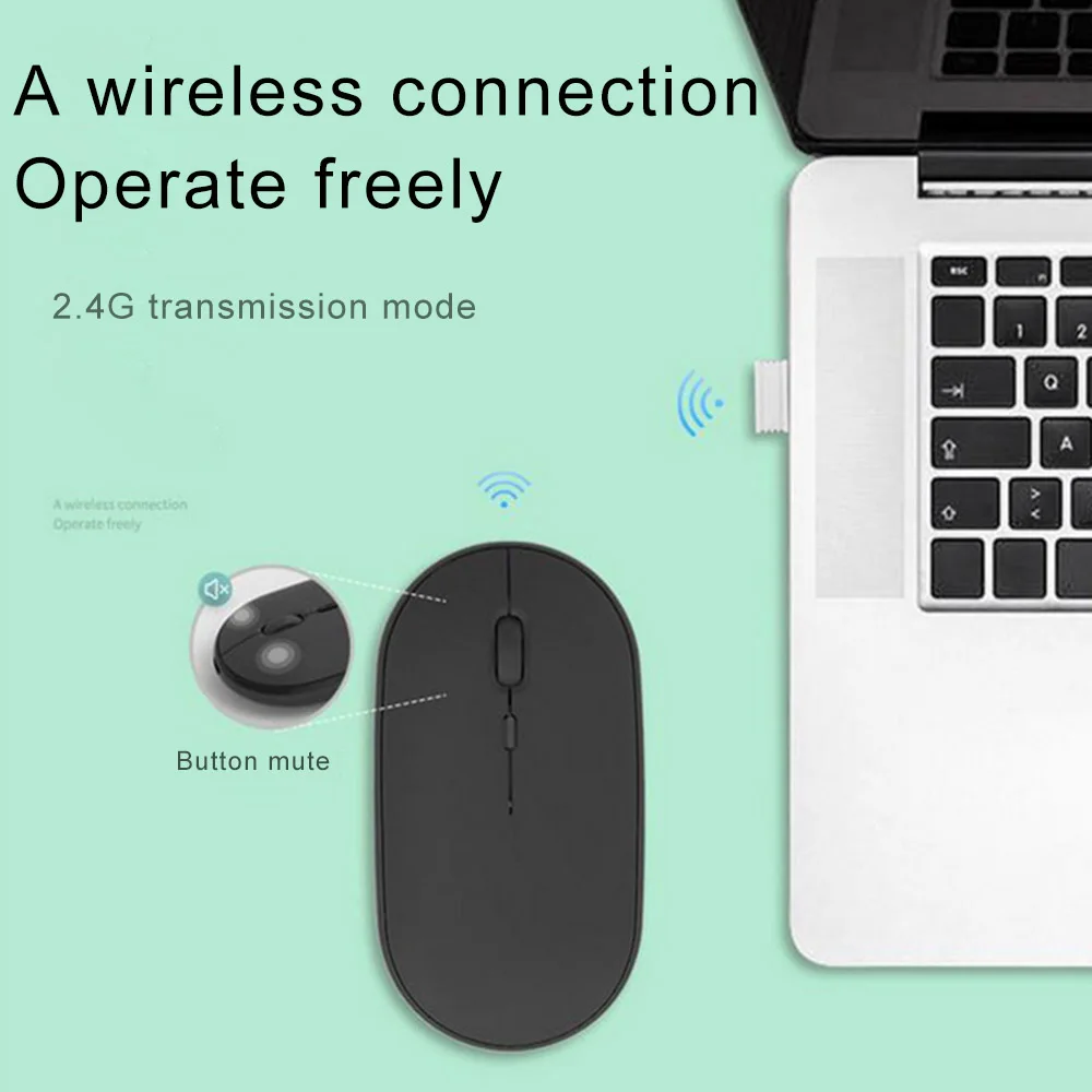 

Wireless Computer Mouse Mute 2.4G Rechargeable Bluetooth Receiver Ultra-Thin Mouse Suitable For Notebook Desktop Computers