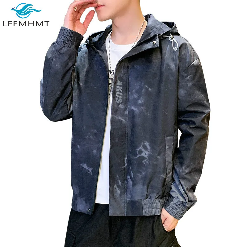 

Men Spring Autumn New Fashion Long Sleeve Jacket Korean Style Loose Casual Hooded Student Chic Coats Letter Print Zip Streetwear