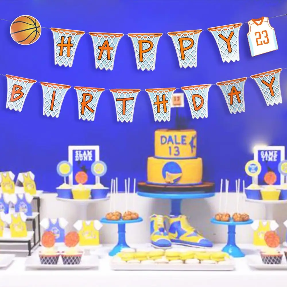 

3M Basketball Theme Happy Birthday Banner Sports Party Basketball Kids Baby Boy Birthday Party Decorations Paper Banner