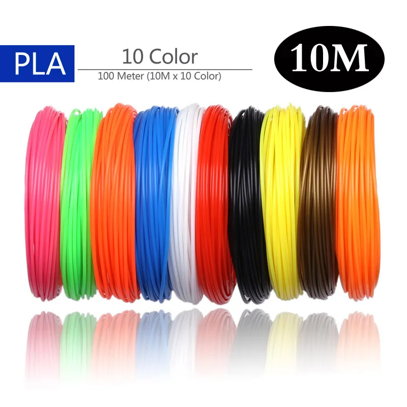 100M 10 Color PLA 20 шт./лот 3d Принтер Нити 5 м/10 метров/шт 20 цветов 1,75 мм PLA ABS 3D печать нити для 3d принтера или 3D ручки - Цвет: 100M 10 Color PLA
