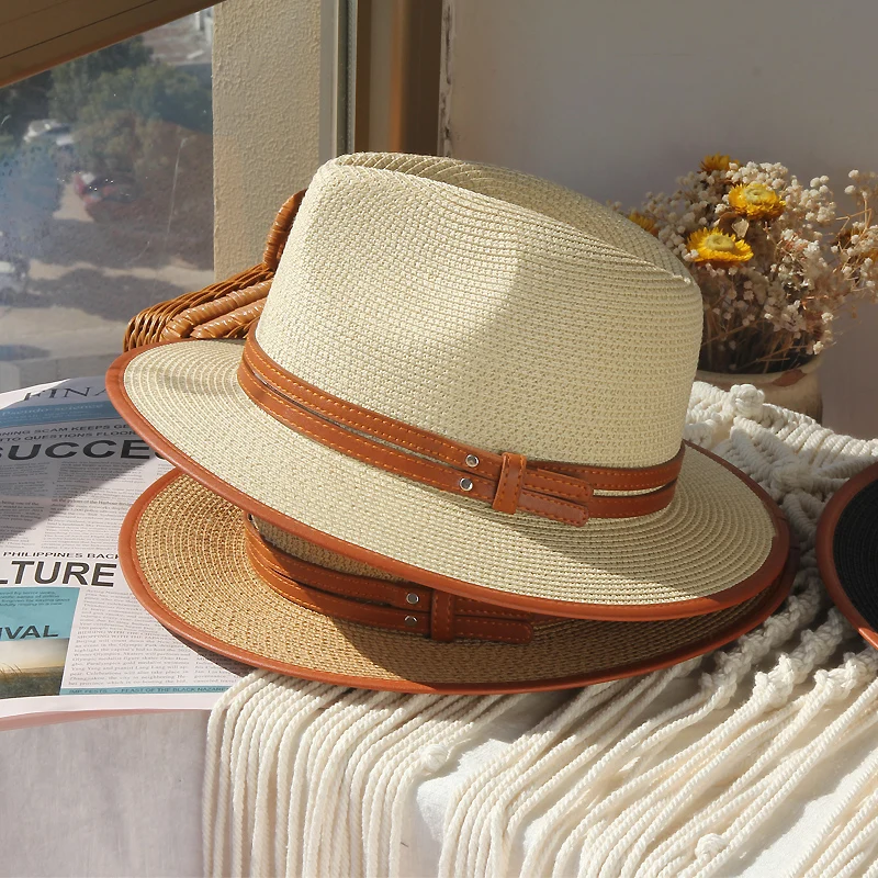 

2021 Fashion Women's Hat Summer Panama Cap Ceremony Straw Beach Hats Rattan Weaving Women Spring Jazz Felt Hat Belt