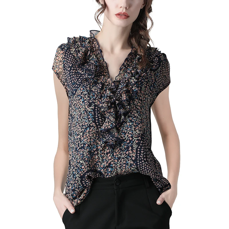 Женская шифоновая блузка с цветочным принтом Свободный Топ коротким рукавом и