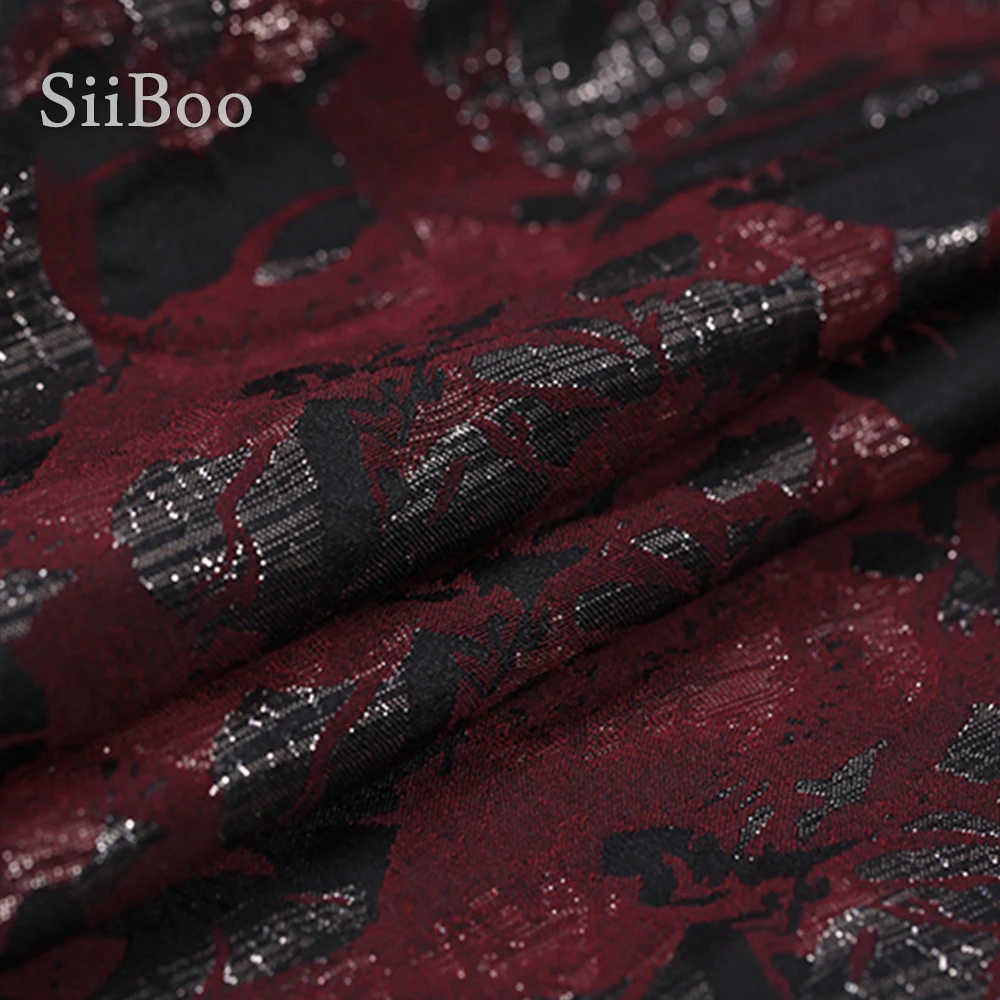 Винно красная Цветочная жаккардовая ткань в французском стиле с металлическим