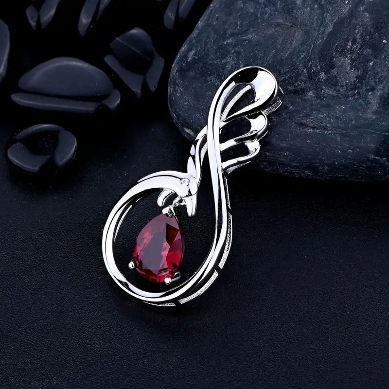 

Jazaz 100% 925 Sterling Silver Water Drop Ruby Pendant Necklace For Women High Carbon Diamond Wedding Party Fine Jewelry B01376