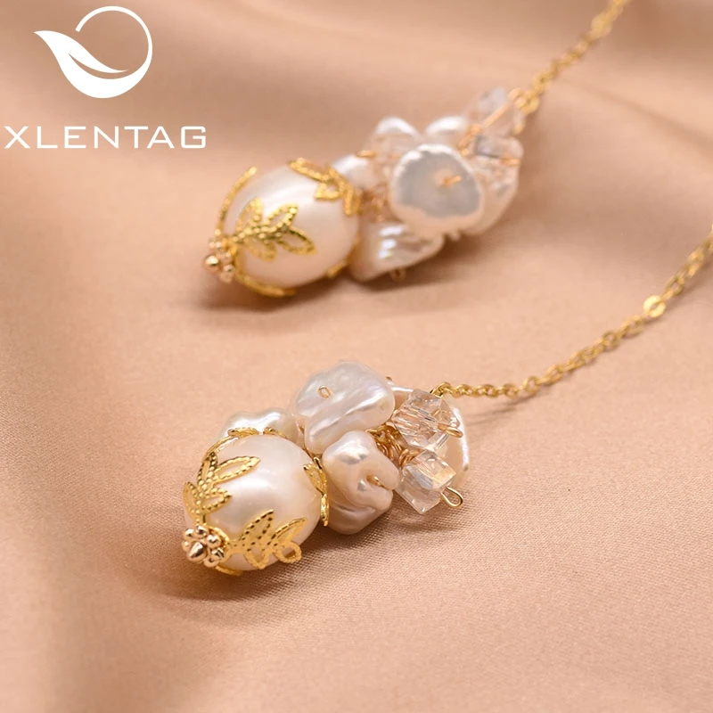 XlentAg натуральный барокко жемчужина ручной работы серьги длинные висячие невесты