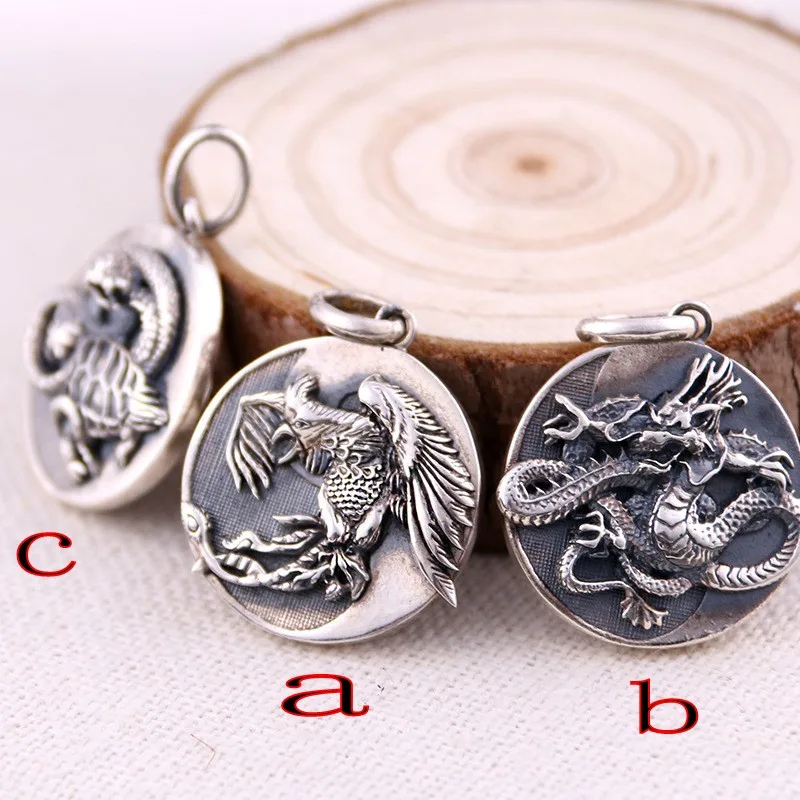

National standard S925 silver men and women with the same ethnic style and old dragon and tiger medallion pendant