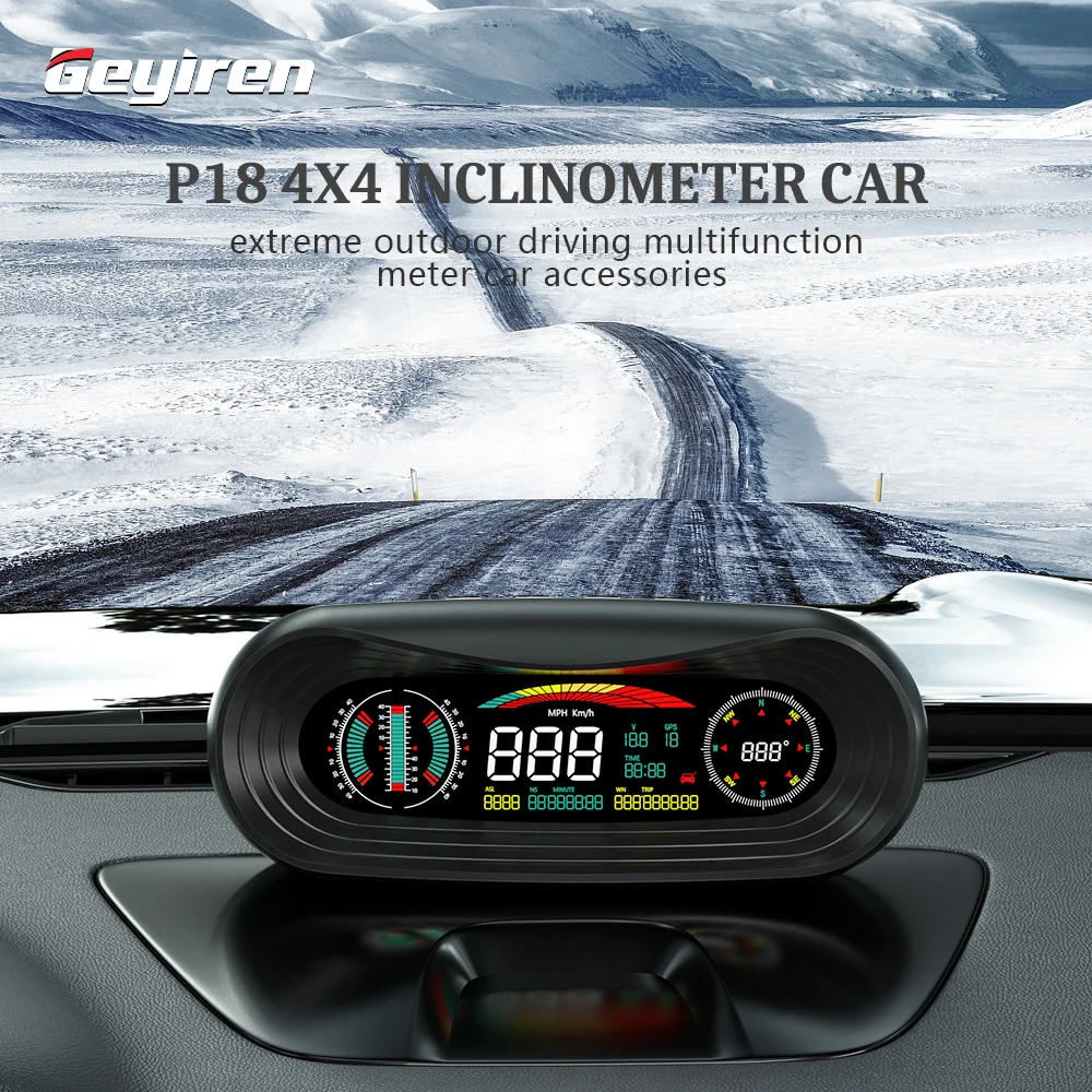 Автомобильный Инклинометр 4x4 GEYIREN P18, HUD Gps-трекер, Автомобильный спидометр, градиентный измеритель, автомобильные инструменты, аксессуары для всех автомобилей - изображение