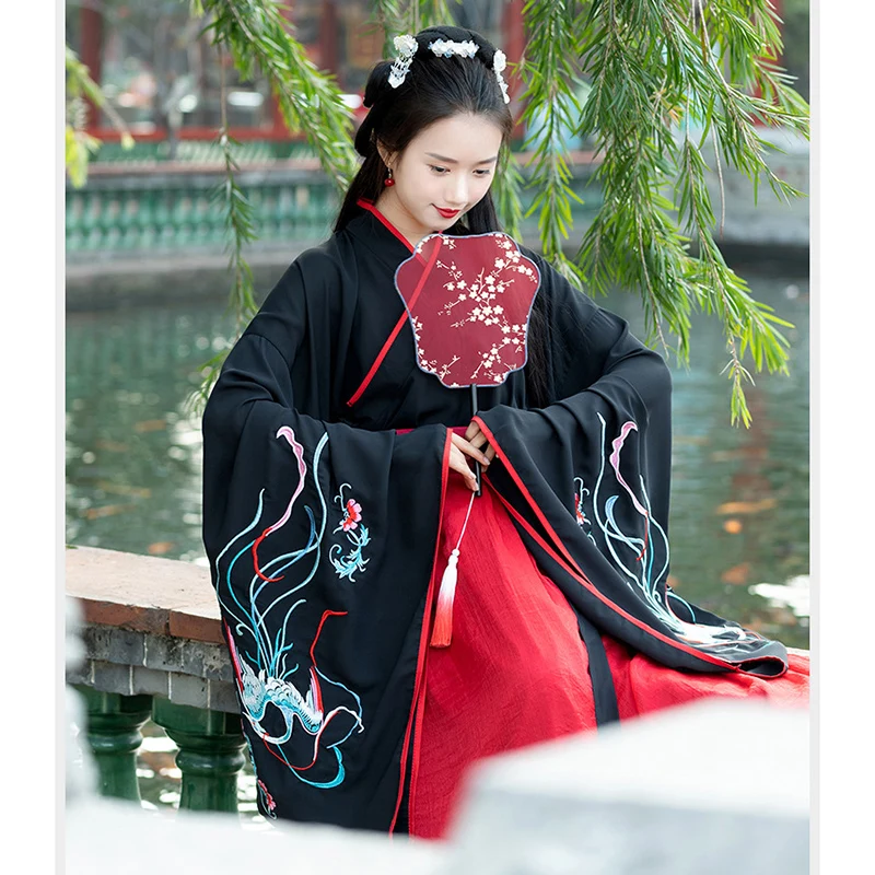 Традиционный китайский белый цветочный принт женский костюм Hanfu Dynastie Tang