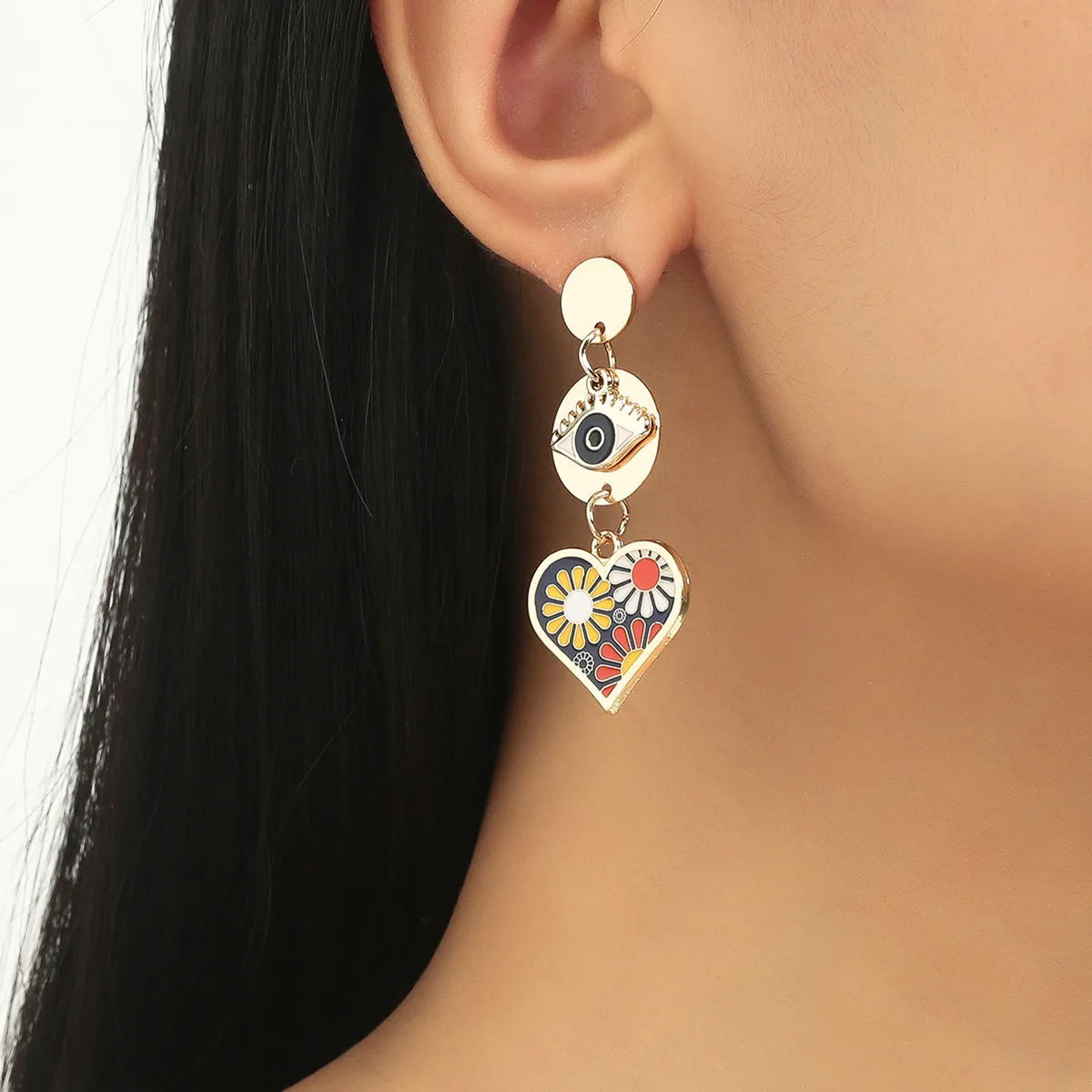 

Golden Zircon Evil Eyes Long Fringed Heart Earrings Ladies Party Fast Fashion Jewelry Jewelry Earrings Earrings 1 Pair