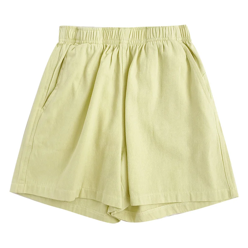 

Yeeloca Denim Fabric Sports Shorts Summer Elastic High Waist Loose Trousers Casual Versatile Wide Leg Bottom