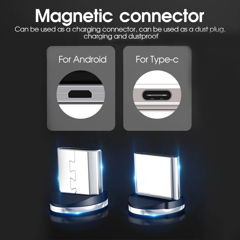 1M 2M Magnetic Micro USB Cable For Samsung Android Mobile Phone Type-c Charging For Redmi Note 7 8 Pro Magnet Charger Wire Cord