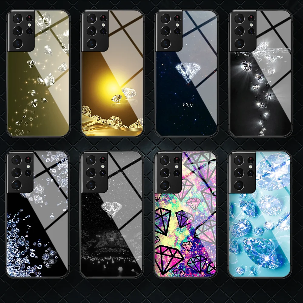 

Shiny Diamond Tempered Glass Phone Case Cover For Samsung Galaxy Note S 8 9 10 20 21 E Plus Ultra M 31 51 FE Funda Tpu Black