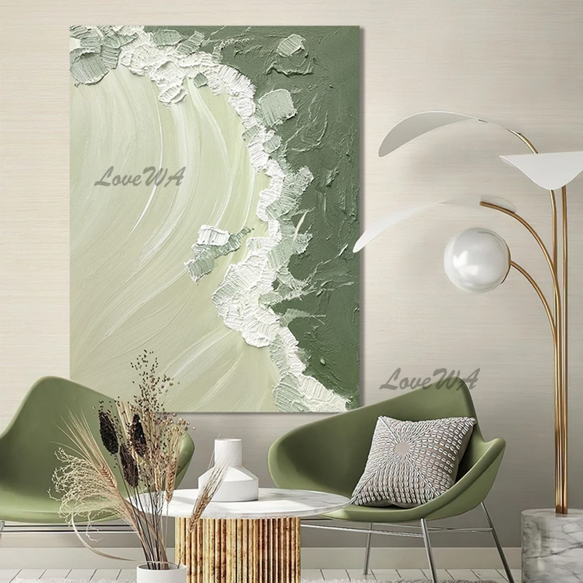 Новое поступление Современная зеленая простая абстрактная живопись холст