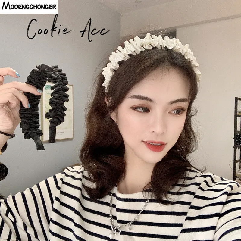 

1PC New Fashion Lace Fabric Hairband For Woman Girls Temperament Folds Pressed Black Wine Red Bezel Headwear Hair Accessories