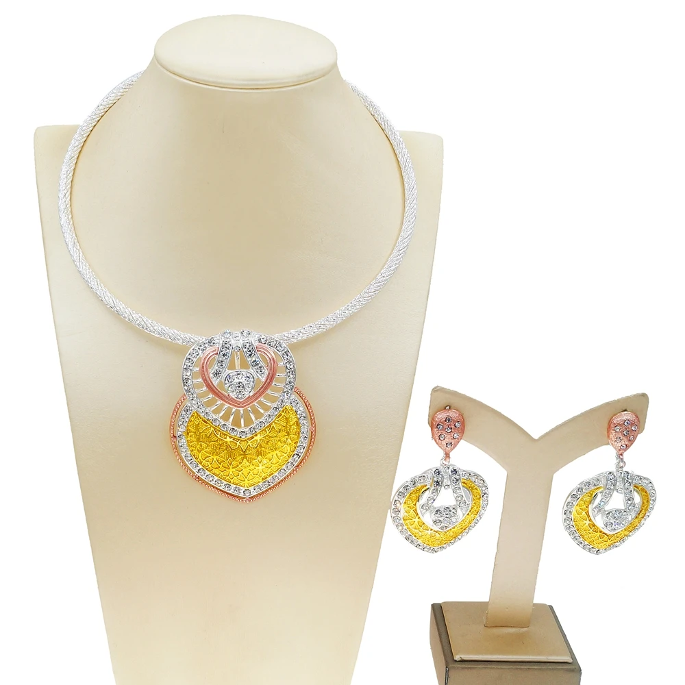 

Yulaili Newest Dubai Gold Jewelry Sets for Women Charms Choker Necklace Drop Earrings Bridal Wedding Jewelery Set Free Shipping