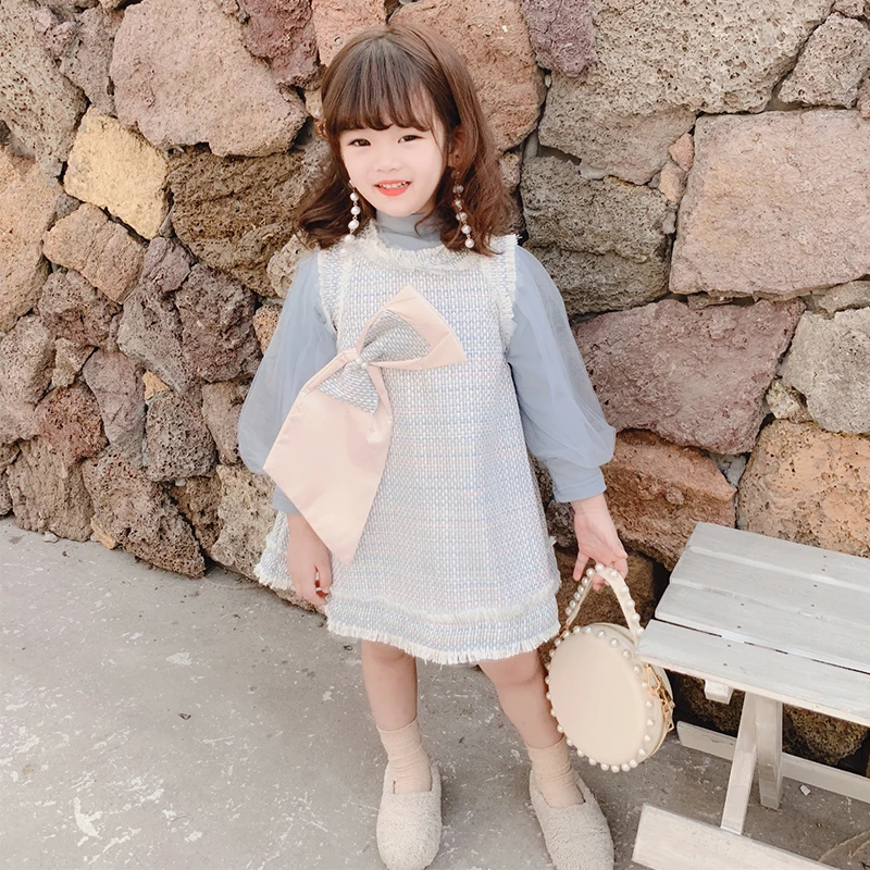 Платье-безрукавка в иностранном стиле для девочек Новинка 2019 года осеннее платье