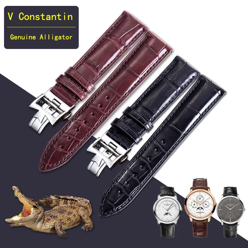 American crocodile leather strap male is suitable for Vacheron Constantin original leather style butterfly button VC maple leaf