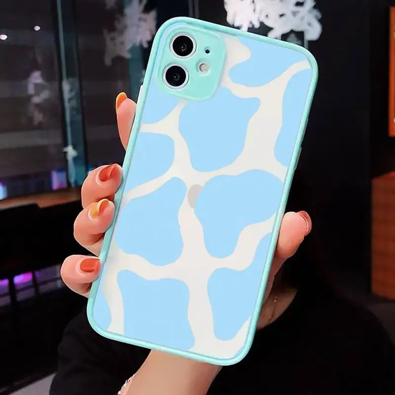 

Cow color Print fashion Pattern Phone Case For iPhone 12 11 Mini Pro XR XS Max 7 8 Plus X Matte transparent Purple Back Cover