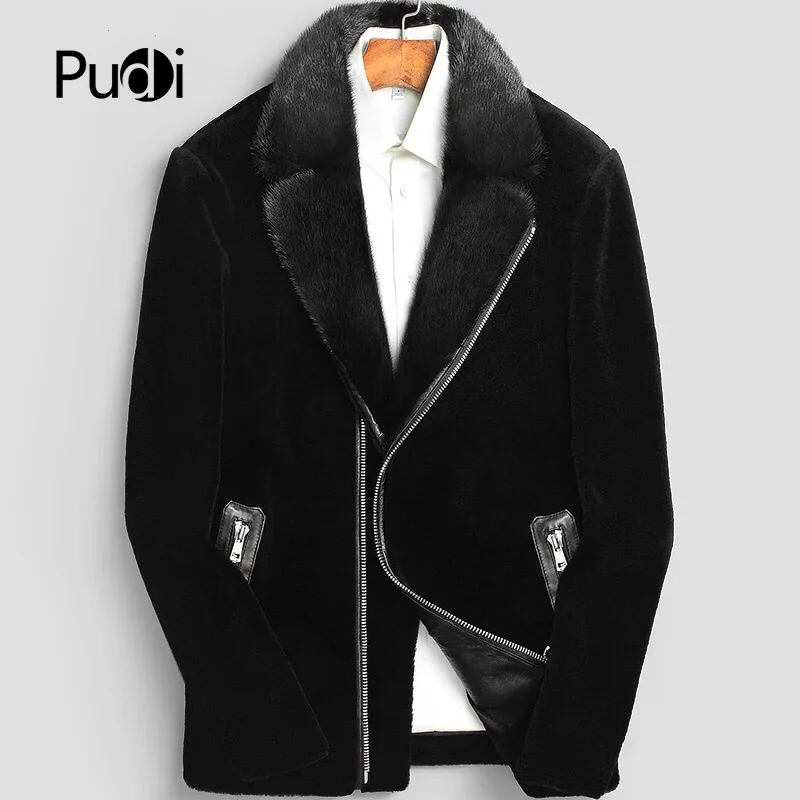 PUDI MT812 Мужская Новая мода шерсть короткие куртки с норковым меховым воротником Осень Зима Повседневная Верхняя одежда