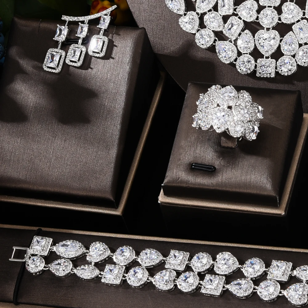 ?? 女性のためのキュービックジルコニアネックレスのセット,4つの豪華なピースのセット,ネックレス,女性のための結婚指輪,インドのジュエリー,2021