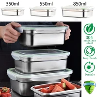 leak proof stainless steel food containers storage bento lunch box fresh keeping box square sealed box for home kitchen