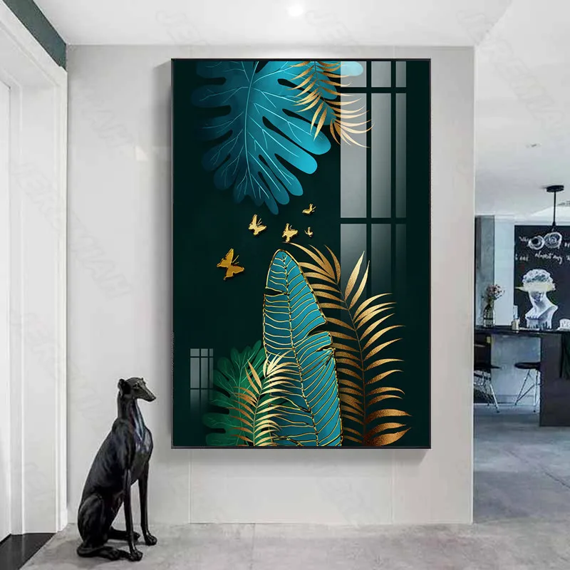 

Yellow Blue Fan Leaf Feather Poster Nordic Style Wall Art Canvas Print Painting Modern Living Room Decoration