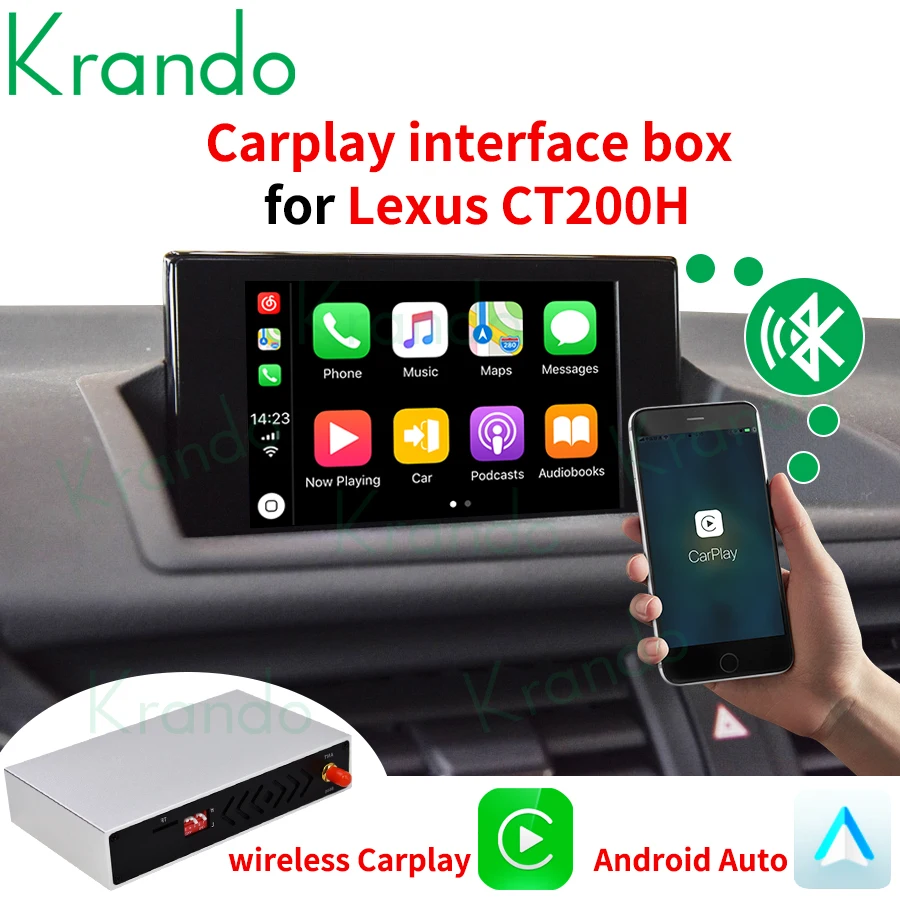 Krando Wireless Apple CarPlay Android Auto Interface Box For Lexus CT CT200 CT200H 2015-2018 Siri Control Upgrade Retrofit