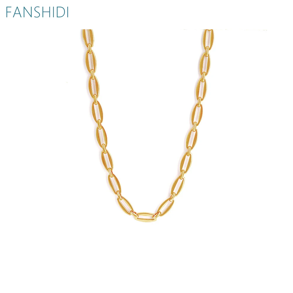 

FANSHIDI Oval Chain Necklace For Women Stainless Steel Gold Color Fashion Jewelry Collier