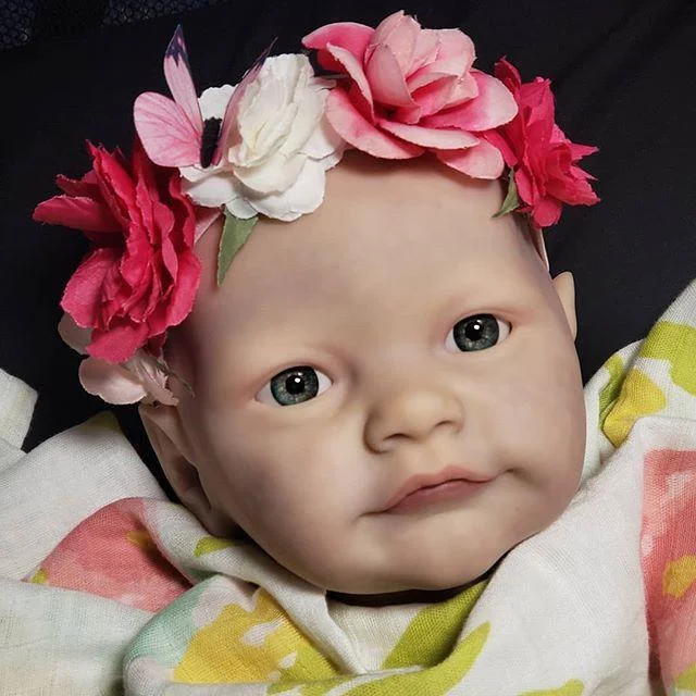 

19'' Lifelike Reborn Baby Girl Green Eyes Folwer Headband Tobiah Cloth Body Newborn Baby Doll