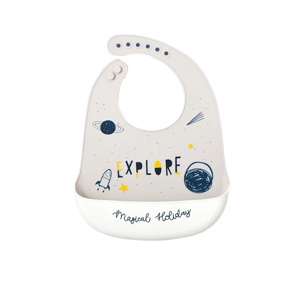 

Cute Floral Print Silicone Baby Bib Adjustable Infant Burp Cloth for Drooling