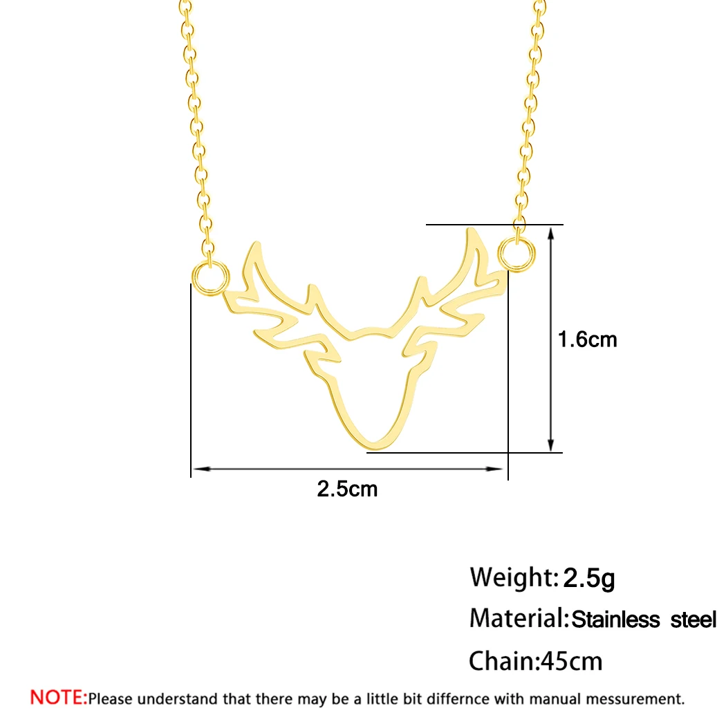 Kinitial Stainless Steel Elk Deer Antlers Pendant Necklace Female Gold Chain Choker Gift for Women Girl Christmas Jewelry | Украшения и