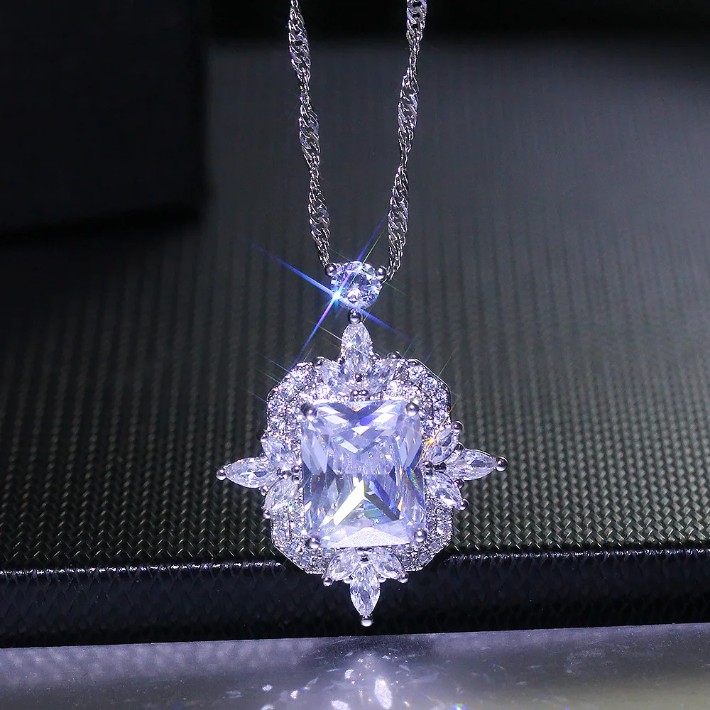 

Big Bling Zircon Stone Silver Color Pendant Long Chain Necklace for Women Choker Fashion Jewelry 2021 New
