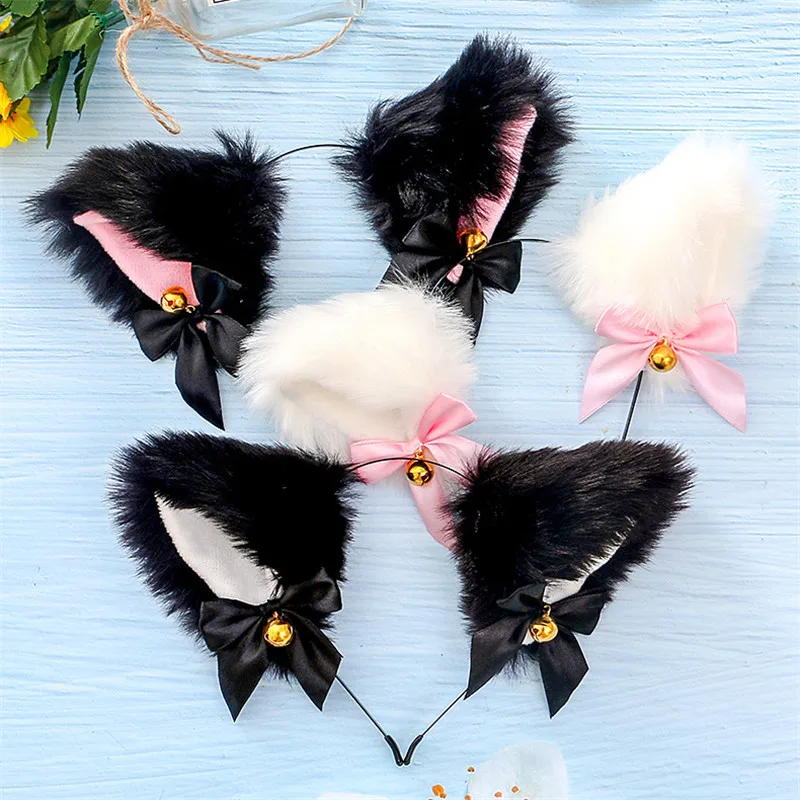 

New Cartoon Cat Ears Hairband Sexy Long Fur Head Band Bowknot Kid Headwear Hair Accessories for Women Girls Party Christmas