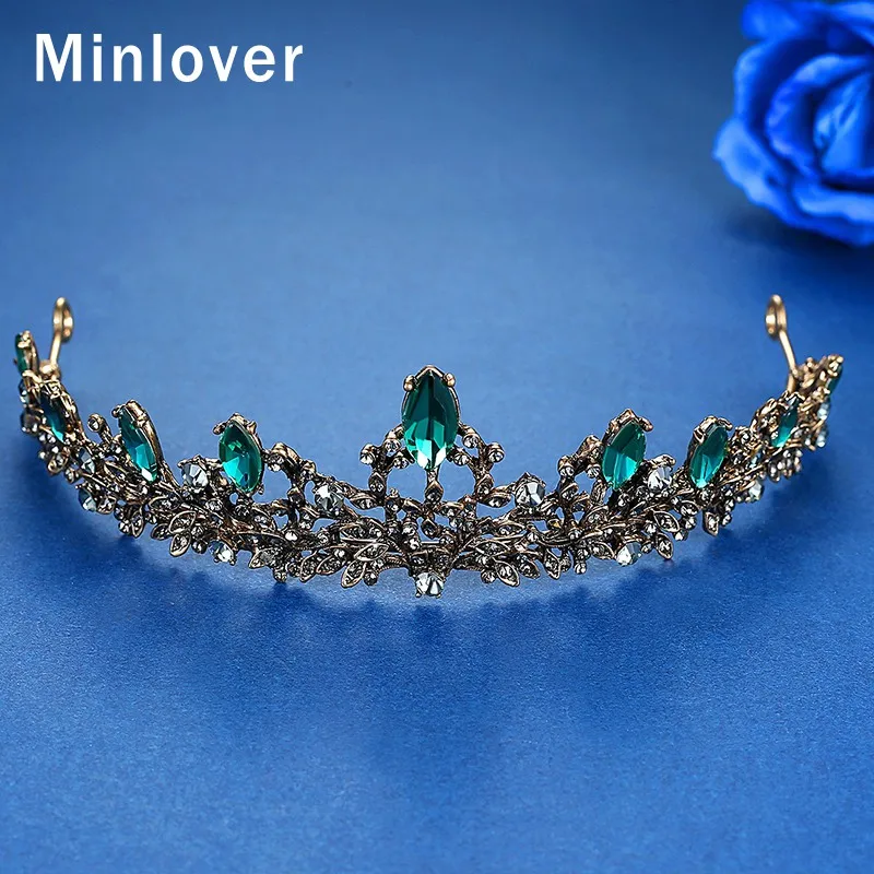 Minlover Зеленые хрустальные листья барокко Свадебные Короны Диадемы аксессуары для