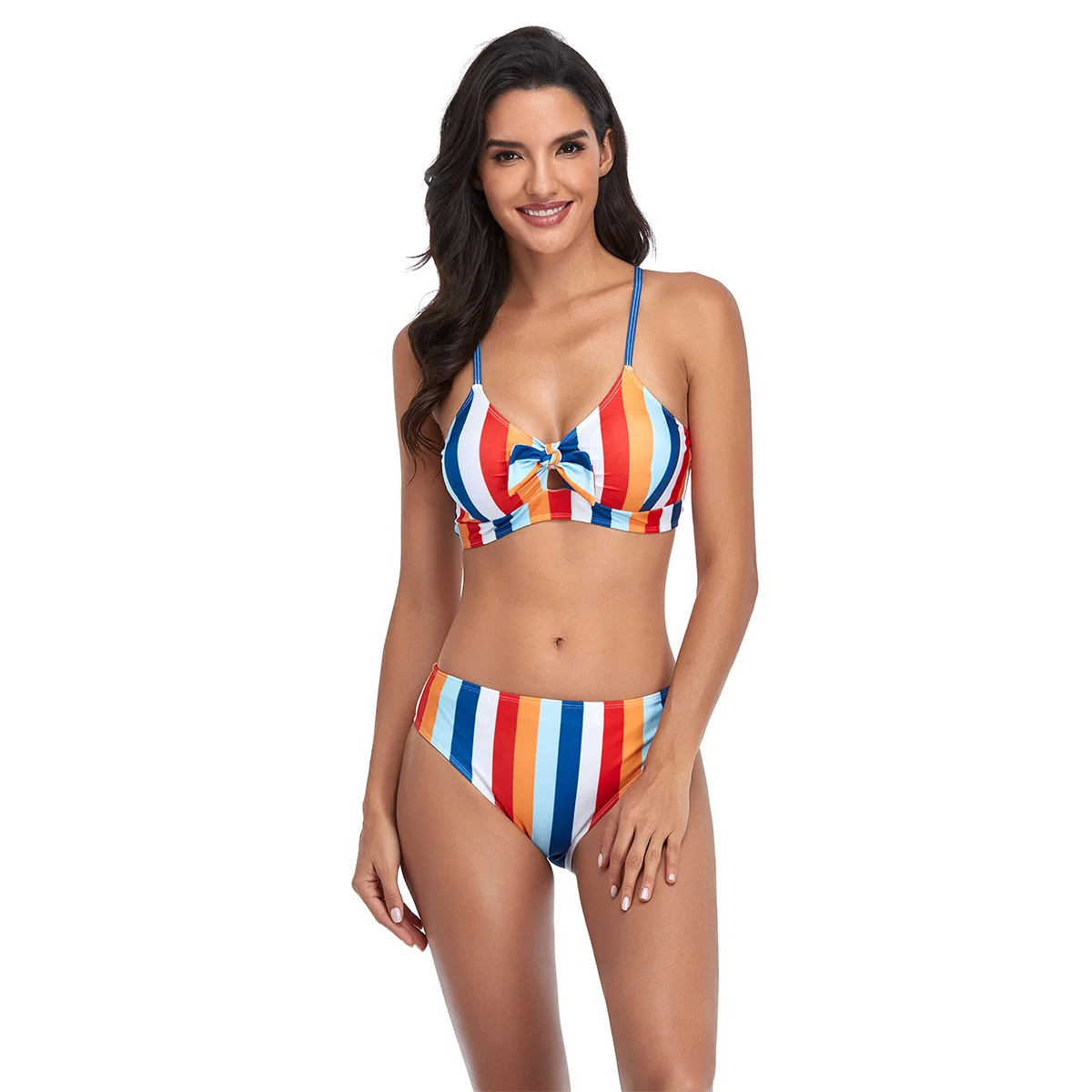 

2021 New Sexy Bikini Set Tight-fitting Color Stripe Women's Swimming Suit Ladies Suspender Swimsuit Push Up Beach Bathing Suit