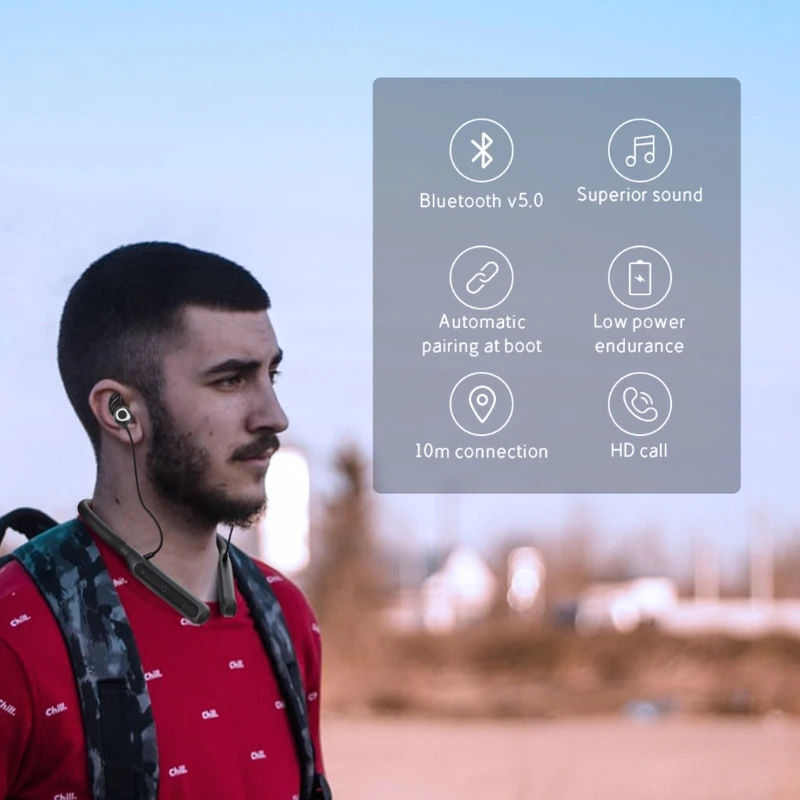 

Hang Neck Type Bluetooth-compatible Earphone Micro USB Port 220mAh Battery Music Wireless Soundtrack Quality Sound