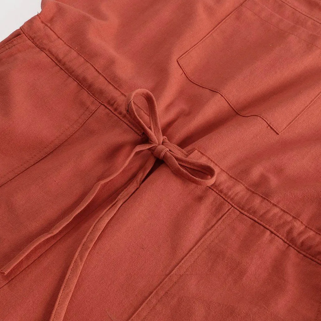 

Fashion Plus Size Women Solid Pocket Sleeveless Pants Female Ladies Bandage Belted Causal Bodysuit Fashion Loose Jumpsuit Clothe