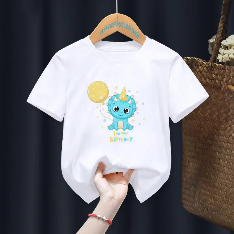 Camiseta para ni&ntilde;os de dibujos animados, divertida camiseta blanca de dinosaurio para fiesta, Tops de animales para ni&ntilde;os, regalo para ni&ntilde;a, ropa de regalo, env&iacute;o directo-2
