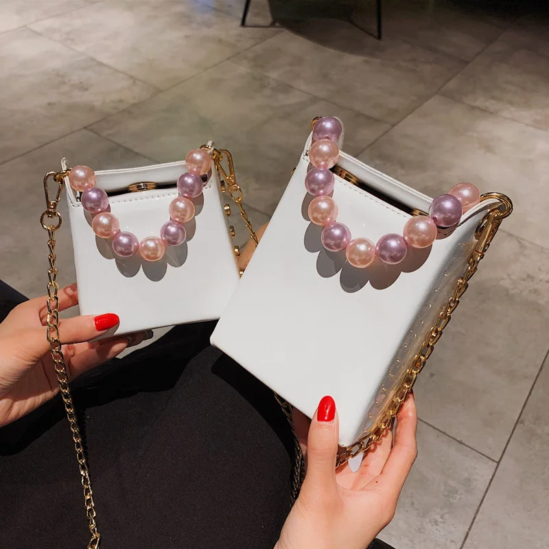 Корейская мода женская сумка с жемчугом маленькая ручками сверху сумки через