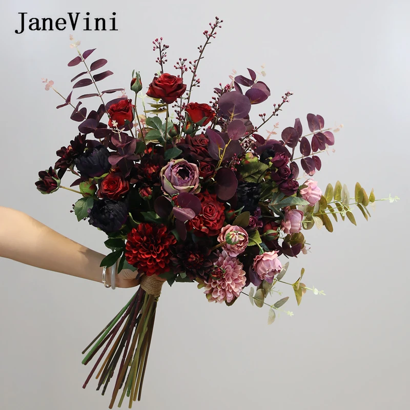 

Великолепный Большой Свадебный букет jaevini в западном стиле, шелковые фиолетовые цветы ручной работы, Роскошные розы 2021, Цветочные Свадебные...