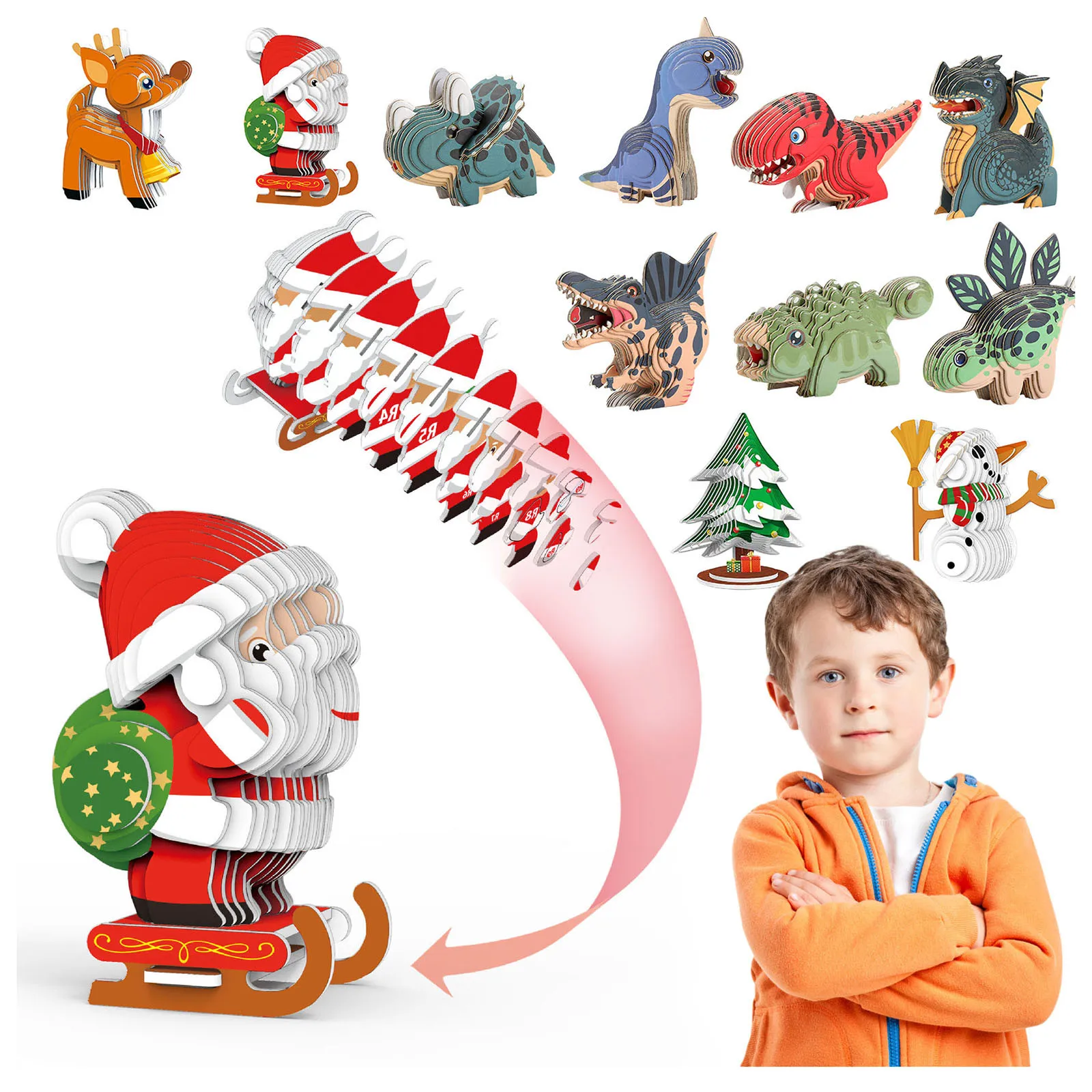 Gift Three-dimensional Blocks Inserting Model 3D Baby Santa Dinosaur Puzzle Paper Children Claus DIY Education | Игрушки и хобби