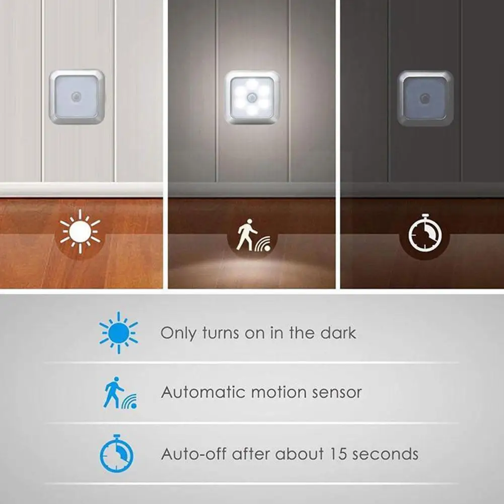 

Ночник с пассивным инфракрасным датчиком движения, светодиодный светильник с 6 светодиодами для комнат, лестниц, стен, лампа для декора кори...