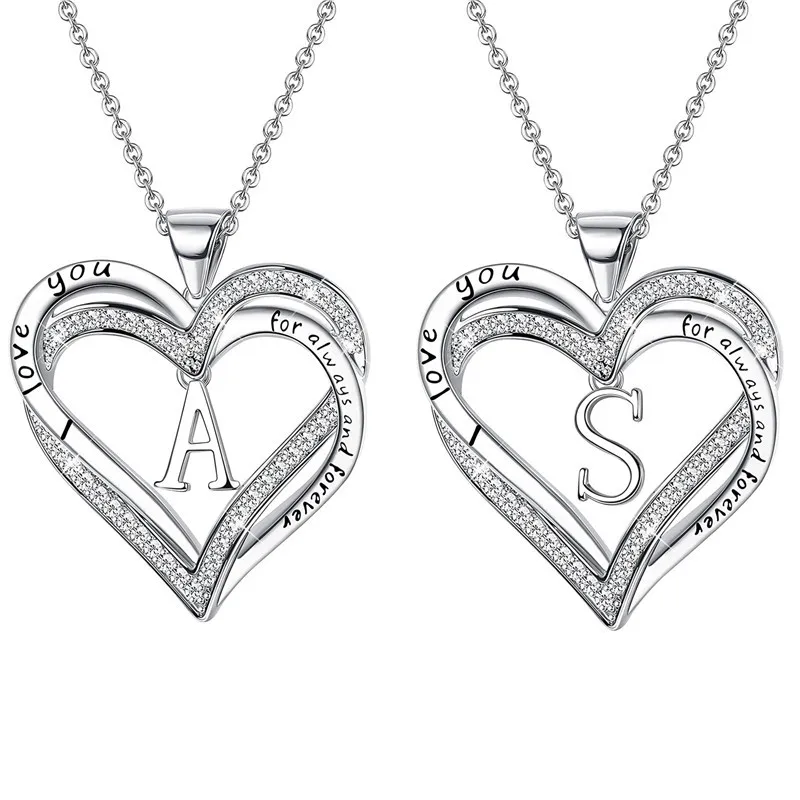 26 Letters Heart Shape Rhinestone Necklace for Women,Fashion Initial Necklaces Heart Necklaces for Women gift